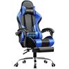 GTPLAYER Sedia da Gaming, Ergonomico Sedia da Ufficio, con Massaggiante poggiapiedi e supporto lombare, Schienale Regolabile 90-135°, Portata 150 kg, sedia per computer, Blu