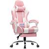 GTPLAYER Sedia da Gaming, Ergonomico Sedia da Ufficio, con Massaggiante poggiapiedi e supporto lombare, Schienale Regolabile 90-135°, Portata 150 kg, sedia per computer, rosa