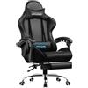 GTPLAYER Sedia Gaming, Poltrona Gamer con Massaggio Lombare, Sedia da Gaming Poggiapiedi Retrattile, Schienale Inclinabile a 135°, Seduta Confortevole in Pelle, Sedia Ufficio, Carico 150 kg, Nero