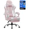 GTPLAYER Sedia da gioco ergonomica, sedia da gioco, sedia da ufficio, sedia da gioco con schienale regolabile a 135°, altezza regolabile, seduta in tessuto rosa