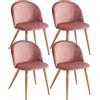 Xinyvee Sedia da Pranzo Set da 4 in Velluto Rosa Stile Scandinavo | Gambe in metallo effetto rovere chiaro e schienale con cuciture a rombi per una linea leggera con finitura calda