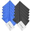 Eco-Fused Microfiber Cleaning Cloth - Panno in Microfibra Blu/Nero 6 x 7 con Panno in Microfibra Bianco - Confezione da 12 Panni in Microfibra per Occhiali e Lenti della Fotocamera