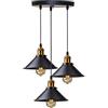 DELIPOP 3 Luci Lampade a sospensione Industriale, Vintage Metallo Lampadario in Stile Edison Attacco E27 Plafoniera da Soffitto per Cucina Caffè Bar, 22cm, Nero