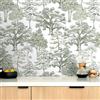 Livelynine Carta da Parati Adesiva Muro Toile de Jouy Grigio Verde Bianco Carta da Parati Camera da Letto Autoadesiva disegni Foresta Pellicola Adesiva per Mobili Fantasia Bosco Alberi 44.5CMx2M