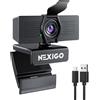 NexiGo N60 Pro (Gen 2) - Webcam 1080P con lente senza distorsioni, cavo dati USB 3.0 a Type-C, microfono con riduzione del rumore e copertura privacy, per Zoom/Skype/Teams/Webex, laptop MAC PC desktop