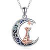 CUPENDA Collana con ciondolo a forma di volpe in argento Sterling con cristallo/luna e volpe, gioielli per donna, 1.15 x 0.71 inches, Argento sterling