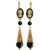 Mokilu' - Gioielli - Orecchini Vintage - Donna - Ottone dorato 24kt - Cammeo nero e Onice