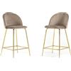 Idea New Garden Srl Set di 2 sgabelli da interno in velluto imbottito con gambe in metallo - design moderno ed elegante, ideale per isole cucina e zone pranzo - SARA XL - Tortora/Oro