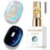 Senvenski Gelatina Vetro Cat Eye Smalto Semipermanente, 15ML Occhi di Gatto Magnetica per Gel Unghie Kit Olografico Glitterato Cristallo Smalti Unghie Salon Home DIY (Lacrime blu, 0.5fl oz)