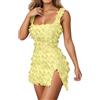 Generisch Abito con frange da donna con paillette, con nappa, sexy, senza spalle, per feste, elegante, alla moda, per il tempo libero, da cocktail, giallo., L