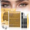 QUEWEL 144 Ciglia Finte a Ciuffetti Naturali - Kit Extension Ciglia con Adesivo Pinzette - ciuffetti ciglia finte di Qualità Professionale per Trucco Quotidiano e Applicazione Fai-da-te a Casa (YX-A)