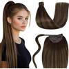 LaaVoo Coda Capelli Extension Veri Umani Lisci 35 cm 70g Castano Scuro Balayage Marrone Chiaro Coda Extension Capelli Veri Con Clip #2/8/2