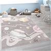 Paco Home Tappeto Bambini Cameretta Moderno Con Spazio Pianeti Stelle Tappeto Morbido Grigio Colorato, Dimensione:133x190 cm