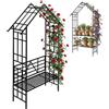 Relaxdays Arco per Rose con Panca o fioriera, per Giardino e Ingresso, HLP: 247 x 150 x 43 cm, Metallo, Nero