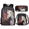 THKVSV Zaino per ragazze e ragazzi scuola elementare zaino per studenti elementari borsa con portapranzo borsa portamatite stampa cavallo, Cavallo F, One Size, Zaino daypack