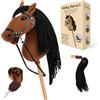 Charmofun Hobby Horse, Cavallo con Bastone per Bambini con Testa A3, Morbido Halter in Peluche, Coda Fluente e Cinghia Regolabile, Ideale per Gioco e Regalo (Marrone)