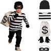 Generisch Costume da ladro per bambini, costume da ladro, per ragazze e ragazzi, costume da carnevale per bambini, con maschera da ladro, guanti, calzini da cappello, maglietta per cosplay, criminali, Ragazzi