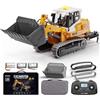 Womaqu Bulldozer radiocomandato 1:50 con pala in metallo, cingoli in metallo, telecomando LCD 2,4 GHz, luci e suoni, 2 batterie, veicolo da cantiere realistico per bambini dai 6 anni