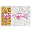 Miss doozy Perle Commestibili Bianche per Decorazioni (130g) - 4 Misure di Perline per Decorare Torte, Cupcake & Biscotti - Ideali per Matrimoni, Compleanni, Halloween, Natale, Sprinkles (Bianco + Oro (2 pezzi))