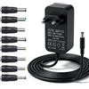 AmiCera Alimentatore di rete universale da 12 V, 2 A, AC DC Power Adapter con 8 connettori DC, alimentatore da 12 V con cavo da 1,2 m, caricatore da 100 - 240 V, 50 - 60 Hz, per strisce LED