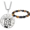 Caimeytie Set da uomo con segno zodiacale, collana e bracciale a costellazione in acciaio inox, braccialetto elastico di perle, regalo di compleanno, Acciaio inossidabile