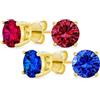 Bling Jewelry Set di due orecchini a perno con zirconi cubici rotondi blu e rossi da 1CTW AAA brillante solitario, placcati in oro giallo .925 argento sterling 7MM.
