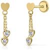 ROSA DI MANUEL Orecchini oro con certificazione / bambino/donna. Disegno cuore. Chiusura di sicurezza a vite. Misura 3x16 mm (4-3992), Oro