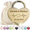 polar-effekt Lucchetto dell'amore a forma di cuore, con incisione in bronzo, motivo frequenza cardiaca, personalizzato, sacchetto in tessuto bianco, idea regalo per San Valentino, regalo per coppia, idea regalo