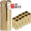 Lun Fix Tasselli muro in ottone M12 12 mm ancoraggio per cemento armato, a battere 10 pezzi, tasselli per cappotto esterno e mattoni forati Lun Fix