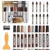 Crunier Kit riparazione legno,20PCS Penna per Riparazione Mobili con ritocchi e bastoncini di cera,Pennarello per Legno,Kit Riparazione Mobili in Legno di Graffi,Crepe,Macchie,pavimenti in legno,tavoli