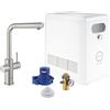 GROHE Blue Professional Starter Kit con Rubinetto Filtro Acqua, Bocca L, Doccetta Estraibile, Acqua Filtrata Refrigerata e Frizzante, WiFi e Bluetooth, Supersteel, 31326DC2