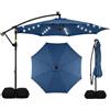 RELAX4LIFE Ombrellone da Giardino 3x3M con 32 Luci LED, Rotazione a 360°, Ombrellone da Balcone con Base a Croce e 2 Sacchi di Sabbia, Protezione Solare, per Giardino Terrazzo e Patio (Navy)