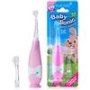 Brush-Baby - BabySonic - Spazzolino elettrico rosa, 0-36 mesi, morbido e delicato, per gengive sensibili e denti nuovi, con luce LED e base di aspirazione, testine per neonati e bambini