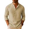 WZMYDBD Camicia Lino Uomo Manica Lunga Camicie Estiva Casual con Bottoni Camicia Henley Uomo Estate Classica Tinta Unita Traspirante Vacanze E Il Lavoro Abbigliamento Casual