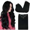 GOO GOO Extension Capelli Veri Clip, 30cm 65g 7pezzi, Remy Umani Naturali Extension Capelli Clip, 1 Nero corvino
