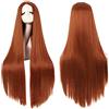 colorful panda Parrucca da donna e ragazza lunga liscia capelli sintetici divisa centrale per feste, cosplay, Halloween, anime (rosso rame)