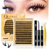 QUEWEL Ciglia Finte a Ciuffetti Naturali (240 Ciuffetti) - Kit Colla e Pinzette - Ciuffetti di Qualità Professionale per il Trucco Quotidiano e l'Applicazione Fai-da-te a Casa (YX-C)