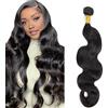 Shoaiye Human Hair Bundles Body Wave Capelli Veri Tessitura Unprocessed Remy Machine Weave Extensions Double Weft Color #1B Natural Black 16 Inch