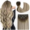 Sindra Extension per capelli veri con clip in capelli veri, capelli umani, extension lisce, balayage, 40 cm, Ombre, noce, marrone cenere e biondo dorato, 100 g, 6 pezzi, C#3/8/22 16 pollici