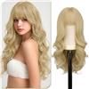 Sofeiyan Parrucca Lunga Riccia,60 cm Biondo con Riflessi Bianco-oro Parrucca Ondulata Donna con Frangia,Sintetica Resistente al Calore per le Donne con Capelli Radi Indossare Tutti i Giorni Feste