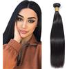 Shoaiye Human Hair Bundles Straight Capelli Veri Tessitura Unprocessed Remy Machine Weave Extensions Double Weft Color #1B Natural Black 14 Inch