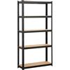 Yaheetech Scaffale da Garage 180 x 90 x 30 cm a 5 Ripiani Scaffalatura in Metallo e MDF Capacità di Carico 175kg senza Viti per Magazzino Lavanderia Negozio Nero