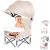 Little Bean Seggiolino pieghevole per bambini, con parasole staccabile, portatile, con vassoio rimovibile, per interni ed esterni, sedia da campeggio per bambini (beige)