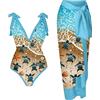 SHULEI Costume da Bagno da Donna, Snellente, Costume da Bagno, Costume Intero Sexy da Donna con Costume da Bagno Stampato Gonna Lunga in Due Pezzi (Colore : Little Turtle, Size : M)