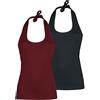 RED by EMP Donna Top Collo Halterneck Top Double-Pack Nero/Bordeaux S