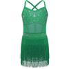 TiaoBug Abito da Ballo Latino Americano Bambina con Frange Nappe Body da Balletto Danza Classica Moderna Vestito da Pattinaggio Artistico Costume da Danza Samba Rumba Salsa Verde 7-8 Anni