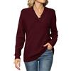 IECCP Maglione con Scollo A v Maniche Lunghe con Tinta Unita Donna Maglione Invernale Lavorato A Maglia con Risvolto Pullover Bordeaux M