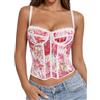 LEACOOLKEY Corsetto per Donna Top Bustier Sexy in Pizzo e Mesh Che Escono Top Corto con Spalline per Uscite Serate Appuntamenti e Feste,L,Rosso