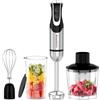Bonsenkitchen Frullatore a Immersione 4 in 1, 1000W Inox con 12 Velocità e Turbo, Include Frusta, Bicchiere 700ml, Tritatutto