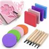 HINATDD Set blocchi per intaglio del timbro di gomma, 10 Blocchi(5 Rotondi e 5 Quadrati 5cm) e 6 Utensili Intaglio, set per incisione su linoleum per Stampa a Blocchi, Scrapbooking, Fai da Te